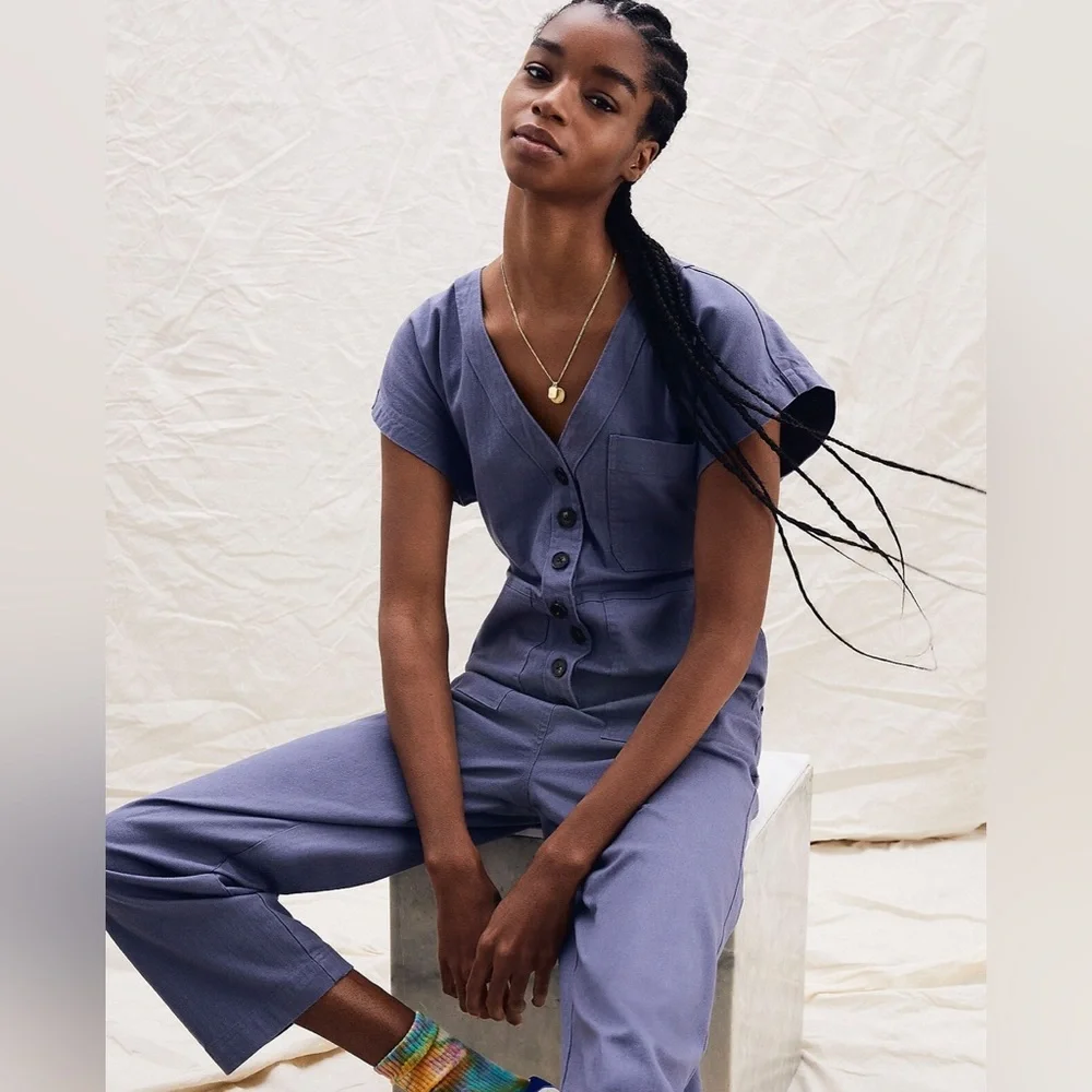 Madewell Cap-Sleeve Jumpsuit - Sunfaded Indigo S - Picture 5 of 7